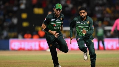 Pakistan Babar Azam (R) and Pakistan's Shaheen Shah Afridi (L) chase the ball during the Asia Cup 2023 Super 4 (AFP) Pakistan Babar Azam (R) and Pakistan's Shaheen Shah Afridi (L) chase the ball during the Asia Cup 2023 Super 4 (AFP)