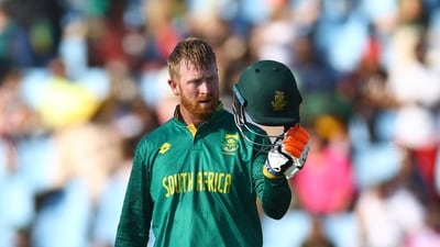 South Africa's Heinrich Klaasen celebrates after reaching his century (REUTERS)
