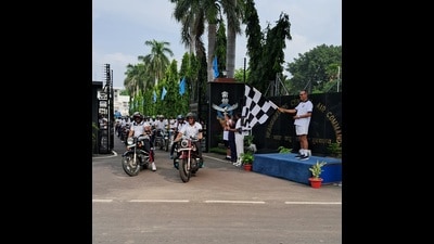 Motorcycle rally being flagged off at CAC HQ in Prayagraj on Saturday (HT Photo) Motorcycle rally being flagged off at CAC HQ in Prayagraj on Saturday (HT Photo)