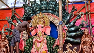 An artisan gives finishing touches to an idol of Ganesha ahead of Ganesh Chaturthi festival, in Agartala. Read on to know why Ganesh Utsav is celebrated for 10 days (PTI) An artisan gives finishing touches to an idol of Ganesha ahead of Ganesh Chaturthi festival, in Agartala. Read on to know why Ganesh Utsav is celebrated for 10 days (PTI)