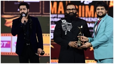 Jr NTR and Rishab Shetty receive top honours at SIIMA 2023. Jr NTR and Rishab Shetty receive top honours at SIIMA 2023.