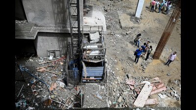 The accident occurred on Friday morning at the construction site of Amrapali Dream Valley Society (Phase-2) in Techzone-4, said police (Sunil Ghosh/HT Photo) The accident occurred on Friday morning at the construction site of Amrapali Dream Valley Society (Phase-2) in Techzone-4, said police (Sunil Ghosh/HT Photo)
