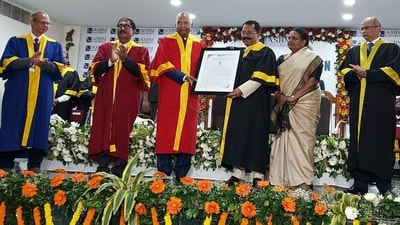 Former President Ram Nath Kovind at ASBM University's 3rd convocation in Bhubaneswar on Saturday. (HT Photo) Former President Ram Nath Kovind at ASBM University's 3rd convocation in Bhubaneswar on Saturday. (HT Photo)