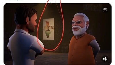 This screenshot from the Congress's animated video was shared by Assam CM Himanta Biswa Sarma. This screenshot from the Congress's animated video was shared by Assam CM Himanta Biswa Sarma.