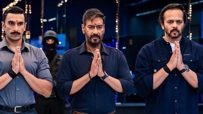 Ranveer Singh, Ajay Devgn, and Rohit Shetty at the mahurat of Singham Again Ranveer Singh, Ajay Devgn, and Rohit Shetty at the mahurat of Singham Again