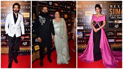 Adivi Shesh, Rishab Shetty with wife and Sreeleela at SIIMA 2023. Adivi Shesh, Rishab Shetty with wife and Sreeleela at SIIMA 2023.