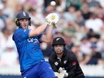England's Harry Brook plays a shot off the bowling of New Zealand's Rachin Ravindra during the One Day International cricket match between England and New Zealand England's Harry Brook plays a shot off the bowling of New Zealand's Rachin Ravindra during the One Day International cricket match between England and New Zealand
