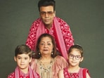 Karan Johar with his mom, Hiroo Johar, and kids, Yash and Roohi Johar