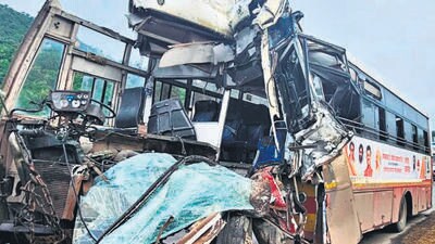 One dead, 28 injured after ST bus hits container truck on Mumbai-Goa highway