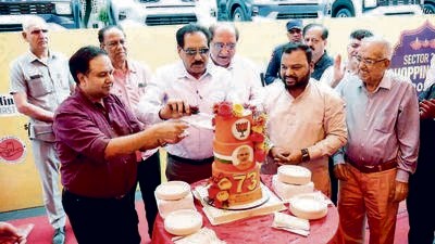 A cake-cutting ceremony was also held at the inaugural event to celebrate the 73rd birthday of Prime Minister Narendra Modi. (HT Photo)