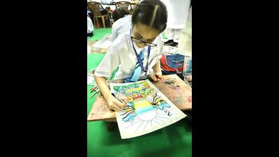 A student participating in the poster-making competition in Chandigarh on Saturday. (HT Photo) A student participating in the poster-making competition in Chandigarh on Saturday. (HT Photo)