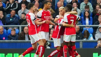 Leandro Trossard celebrates after scoring a goal with teammates (AP) Leandro Trossard celebrates after scoring a goal with teammates (AP)