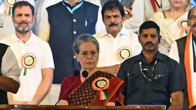 Congress parliamentary party chairperson Sonia Gandhi addresses the 'Vijayabheri Maharally', in Rangareddy (ANI) Congress parliamentary party chairperson Sonia Gandhi addresses the 'Vijayabheri Maharally', in Rangareddy (ANI)