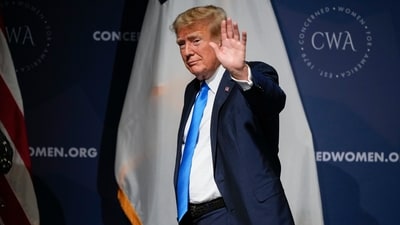 Former President Donald Trump waves to the crowd after speaking at a Concerned Women for America Summit at the Capitol Hilton, Friday, Sept. 15, 2023, in Washington. (AP Photo/Andrew Harnik) (AP) Former President Donald Trump waves to the crowd after speaking at a Concerned Women for America Summit at the Capitol Hilton, Friday, Sept. 15, 2023, in Washington. (AP Photo/Andrew Harnik) (AP)