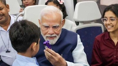 PM Modi took the Airport Express Line of Delhi Metro to reach Dwarka on Sunday. PM Modi took the Airport Express Line of Delhi Metro to reach Dwarka on Sunday.
