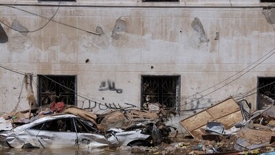 Libya Floods: A car is seen following floods in Derna, Libya. (Reuters)