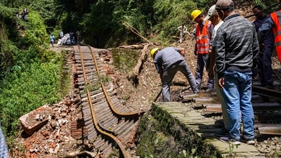 Restoration work of Kalka-Shimla railway track underway after it was damaged due to a landslide following heavy rainfall, at Summer Hill in Shimla. Toy train, taxi business units await resumption of Kalka-Shimla railway line (PTI) Restoration work of Kalka-Shimla railway track underway after it was damaged due to a landslide following heavy rainfall, at Summer Hill in Shimla. Toy train, taxi business units await resumption of Kalka-Shimla railway line (PTI)