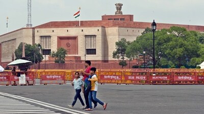 The new Parliament building on the eve of a special session in New Delhi on Sunday. (Sanjeev Verma/ HT) The new Parliament building on the eve of a special session in New Delhi on Sunday. (Sanjeev Verma/ HT)