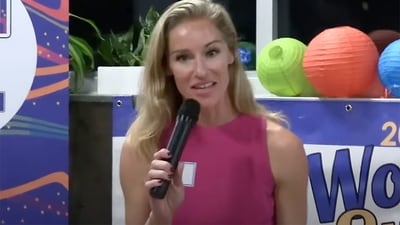 In this image taken from a video, Virginia legislative candidate Susanna Gibson addresses the Women's Summit in Virginia Beach, Va., in September of 2022. Gibson has denounced the disclosure of live videos on a pornographic website in which she and her husband engaged in sex acts. (AP) In this image taken from a video, Virginia legislative candidate Susanna Gibson addresses the Women's Summit in Virginia Beach, Va., in September of 2022. Gibson has denounced the disclosure of live videos on a pornographic website in which she and her husband engaged in sex acts. (AP)