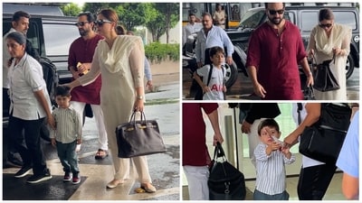 Kareena Kapoor, Saif Ali Khan, Taimur and Jehangir leave spotted at Mumbai airport on Sunday. (Varinder Chawla) Kareena Kapoor, Saif Ali Khan, Taimur and Jehangir leave spotted at Mumbai airport on Sunday. (Varinder Chawla)