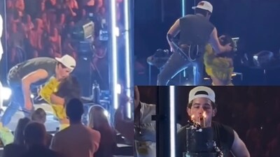 Nick Jonas and Priyanka Chopra at Omaha concert. Nick Jonas and Priyanka Chopra at Omaha concert.