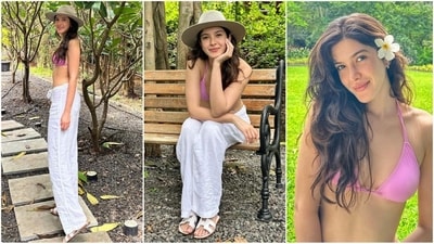 Shanaya Kapoor is a total stunner who can pull off any look to perfection. Be it a casual beach outfit or a red carpet worthy gown, the Gen Z actress knows how to turn heads. Shanaya is quite active on social media and her Insta diaries filled with stylish looks are nothing short of a treasure trove of fashion inspiration for all her followers. Her latest look is no exception, with a cute bikini top, flared trousers and her charming smile, Shanaya is sure to win hearts. (Instagram/@shanayakapoor02) Shanaya Kapoor is a total stunner who can pull off any look to perfection. Be it a casual beach outfit or a red carpet worthy gown, the Gen Z actress knows how to turn heads. Shanaya is quite active on social media and her Insta diaries filled with stylish looks are nothing short of a treasure trove of fashion inspiration for all her followers. Her latest look is no exception, with a cute bikini top, flared trousers and her charming smile, Shanaya is sure to win hearts. (Instagram/@shanayakapoor02)