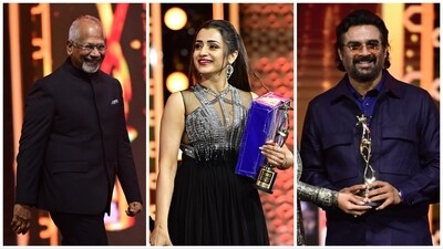 Mani Ratnam, Trisha and R Madhavan at SIIMA on Saturday. Mani Ratnam, Trisha and R Madhavan at SIIMA on Saturday.