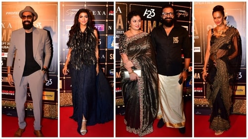 Rana Daggubati, Lakshmi Manchu, Rishab Shetty with wife and Shubra Aiyappa at SIIMA on Saturday. Rana Daggubati, Lakshmi Manchu, Rishab Shetty with wife and Shubra Aiyappa at SIIMA on Saturday.