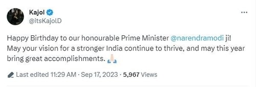 Kajol shared a post on X.
