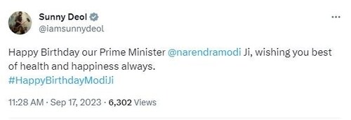 Sunny Deol wished PM Modi.