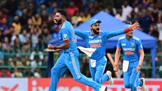 Siraj started off with a maiden and then pandemonium ensued in his next. He picked a wicket off the first ball of the over and then took back to back wickets off the third and fourth balls. Then he picked another off the last ball and left Sri Lanka reeling at 12/5.&nbsp;(AFP)