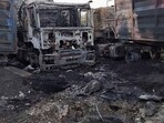 Russia-Ukraine War: Burnt trucks are seen in Odesa, Ukraine. Russia-Ukraine War: Burnt trucks are seen in Odesa, Ukraine.