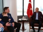 Turkey's President Tayyip Erdogan meets with Tesla CEO Elon Musk in New York, U.S., September 17, 2023.