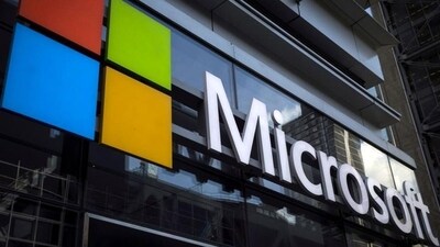A Microsoft logo is seen on an office building in New York City, US. A Microsoft logo is seen on an office building in New York City, US.