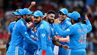 India players celebrate during the Asia Cup 2023 final match against Sri Lanka, at R.Premadasa Stadium, in Colombo (ICC Twitter) India players celebrate during the Asia Cup 2023 final match against Sri Lanka, at R.Premadasa Stadium, in Colombo (ICC Twitter)