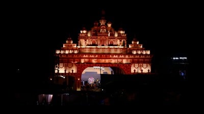 An illuminated view of Ganesh Puja Pandal on the eve of Ganesh Utsav at Jhulelal Park (Deepak Gupta) An illuminated view of Ganesh Puja Pandal on the eve of Ganesh Utsav at Jhulelal Park (Deepak Gupta)
