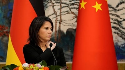 German foreign minister Annalena Baerbock at the Diaoyutai State Guesthouse in Beijing, China. (Reuters)