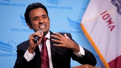 Republican presidential candidate businessman Vivek Ramaswamy speaks at the Iowa Faith & Freedom Coalition's fall banquet. (AP) Republican presidential candidate businessman Vivek Ramaswamy speaks at the Iowa Faith & Freedom Coalition's fall banquet. (AP)