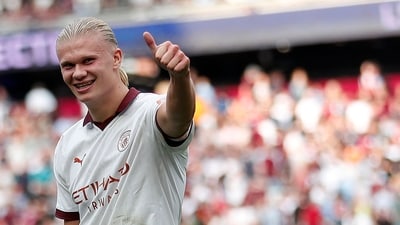 Manchester City's Norwegian striker #09 Erling Haaland celebrates scoring the team's third goal during the English Premier League football match (AFP) Manchester City's Norwegian striker #09 Erling Haaland celebrates scoring the team's third goal during the English Premier League football match (AFP)