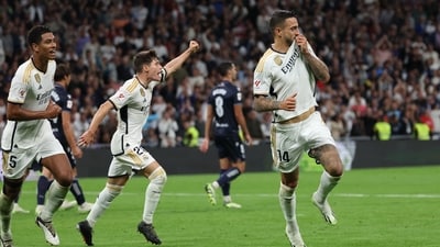 Real Madrid's Spanish forward #14 Joselu celebrates scoring his team's second goal (AFP) Real Madrid's Spanish forward #14 Joselu celebrates scoring his team's second goal (AFP)