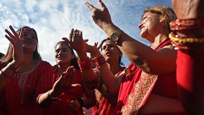 The three-day-long festival of Teej commenced on September 17 this year. Teej is a significant Hindu festival during which thousands of women visit Lord Shiva temples to worship. In Nepal, devotees from India and worldwide pilgrimage to the renowned Pashupatinath Temple, seeking blessings from Lord Shiva and Parvati for the welfare, joy, and prosperity of their families. (AFP) The three-day-long festival of Teej commenced on September 17 this year. Teej is a significant Hindu festival during which thousands of women visit Lord Shiva temples to worship. In Nepal, devotees from India and worldwide pilgrimage to the renowned Pashupatinath Temple, seeking blessings from Lord Shiva and Parvati for the welfare, joy, and prosperity of their families. (AFP)