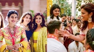 Parineeti Chopra with Priyanka Chopra and Nick Jonas at their wedding in 2018. Parineeti Chopra with Priyanka Chopra and Nick Jonas at their wedding in 2018.