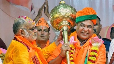 Assam chief minister Himanta Biswa Sarma during BJP's Jan Ashirwad Yatra at Sironj in Vidisha district on Monday. (PTI) Assam chief minister Himanta Biswa Sarma during BJP's Jan Ashirwad Yatra at Sironj in Vidisha district on Monday. (PTI)