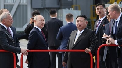 Russian President Vladimir Putin and North Korea's leader Kim Jong Un met in Russia last week. (AP/File) Russian President Vladimir Putin and North Korea's leader Kim Jong Un met in Russia last week. (AP/File)
