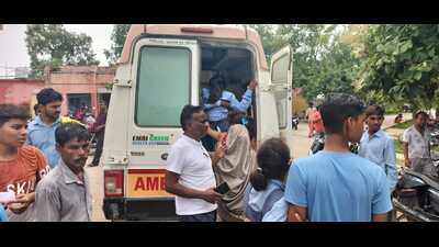Students being taken to hospital in an ambulance. (HT Photo)