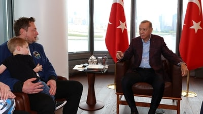 Turkey's President Tayyip Erdogan meets with Tesla CEO Elon Musk in New York, U.S., September 17, 2023. (via REUTERS)