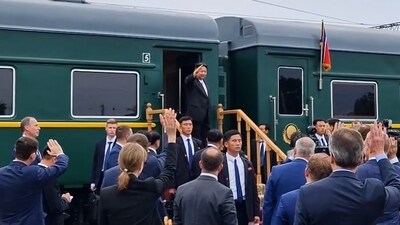Kim Jong Un is heading home "after successfully completing the schedule of his official goodwill visit to the Russian Federation," KCNA said. (AFP) Kim Jong Un is heading home "after successfully completing the schedule of his official goodwill visit to the Russian Federation," KCNA said. (AFP)