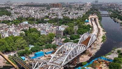 The RRTS corridor at Kondli in New Delhi. The steel spans are being installed where the corridor will cross the Ghazipur drain from Ashok Nagar towards Anand Vihar. (PTI) The RRTS corridor at Kondli in New Delhi. The steel spans are being installed where the corridor will cross the Ghazipur drain from Ashok Nagar towards Anand Vihar. (PTI)