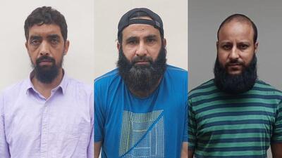 The detained trio Touseef-ul-Nabi, Zahoor-ul-Hassan and Reyaz Ahmad. (HT Photo) The detained trio Touseef-ul-Nabi, Zahoor-ul-Hassan and Reyaz Ahmad. (HT Photo)