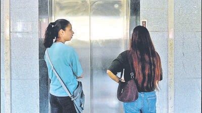 The elevator at the district hospital on Monday. (Sunil Ghosh/HT Photo) The elevator at the district hospital on Monday. (Sunil Ghosh/HT Photo)